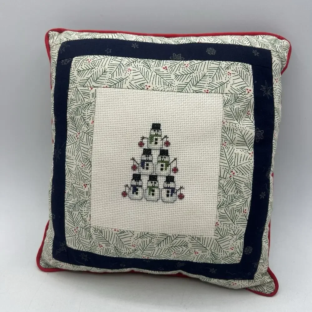 Handmade Snowman Christmas Tree Pillow Petit Point 9